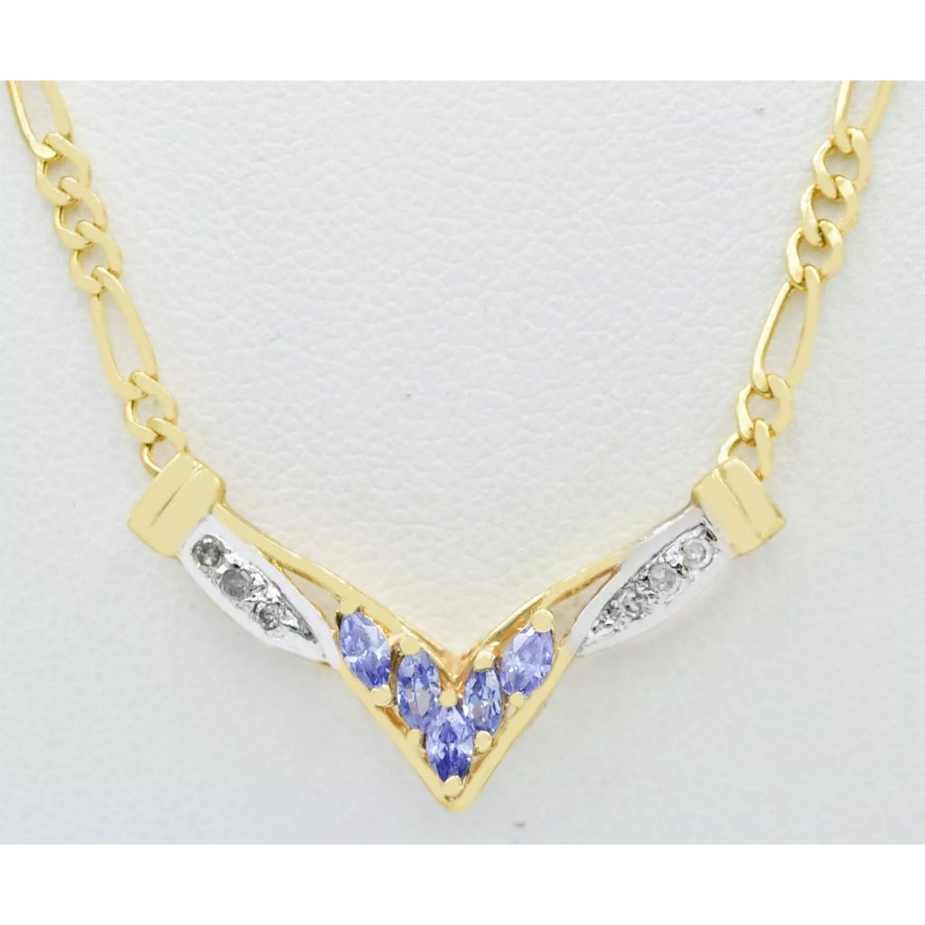 Genuine 0.75 Cts Tanzanite & Diamond Necklace 10k Gold